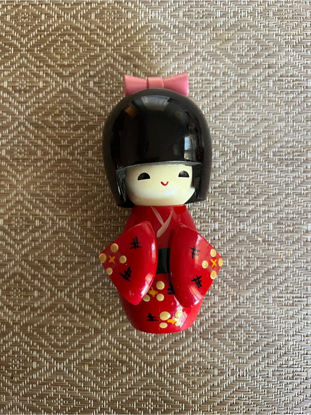 Vintage Usaburo Japanese Kokeshi
Wooden Doll Red Kimono Girl
Made in Japan